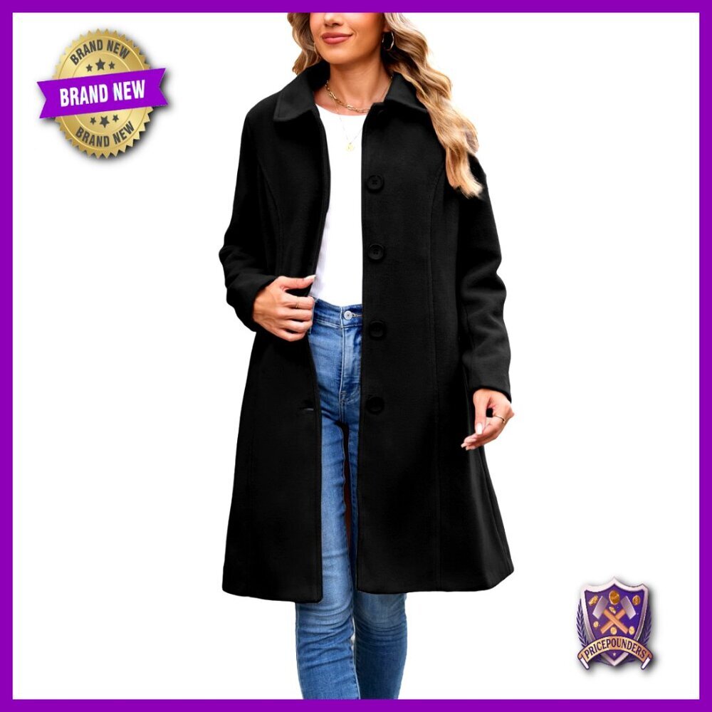 Womens Pea Coat Classic Elegant Single Breasted Winter Overcoat Knee Length
